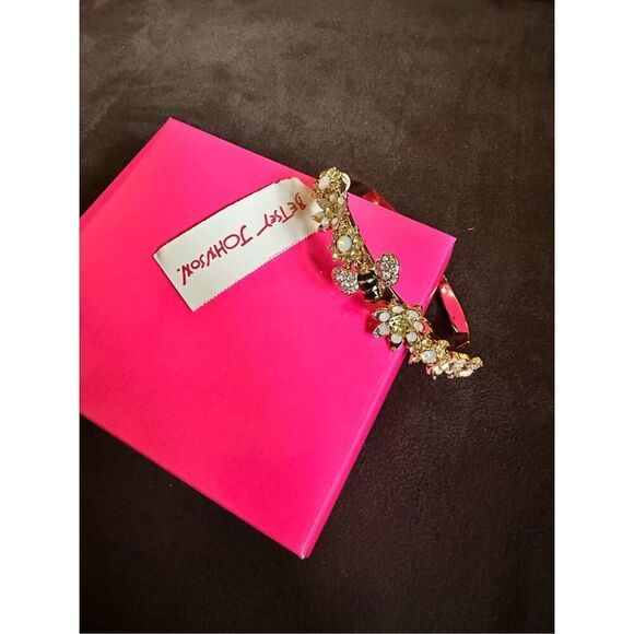 Betsey Johnson bumblebee gold hinged bracelet with embellished ￼flowers and an a - Picture 9 of 14